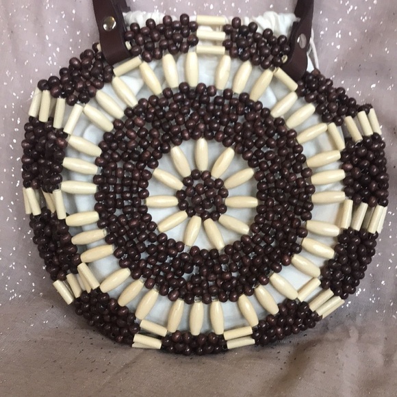 NWOT Studio Collection Beaded Circular Brown & Cream Handbag Purse - Picture 6 of 13